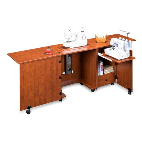 Compact Sewing Machine & Serger Cabinet in Sunset Cherry