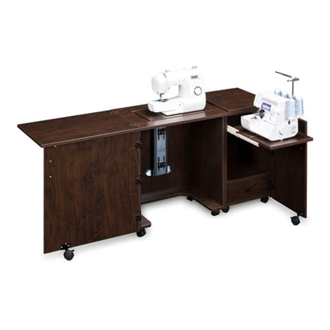 Compact Sewing Machine & Serger Cabinet in Brown Pear Wood