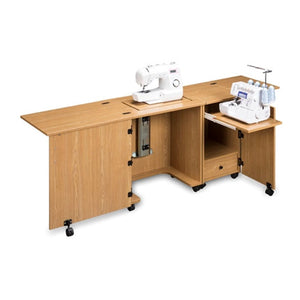 Compact Sewing Machine & Serger Cabinet in Castle Oak