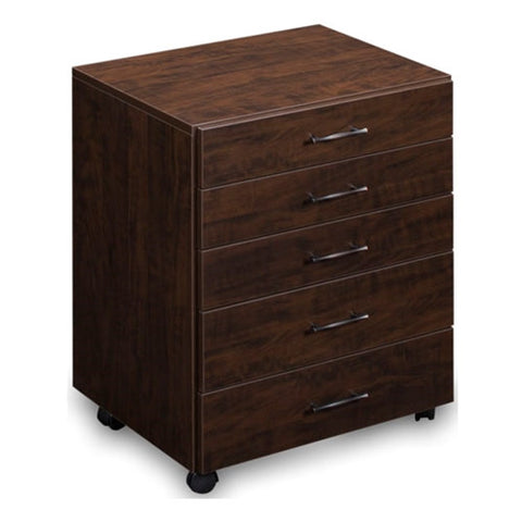 Roll About 5 Drawer Storage Chest in Brown Pearwood