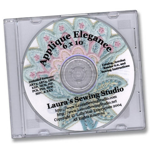 Applique Elegance 6 x 10 Designs CD by Laura's Sewing