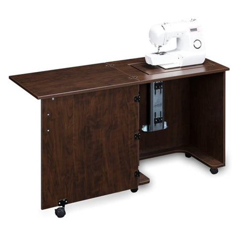 Compact Sewing Machine Cabinet in Brown Pearwood