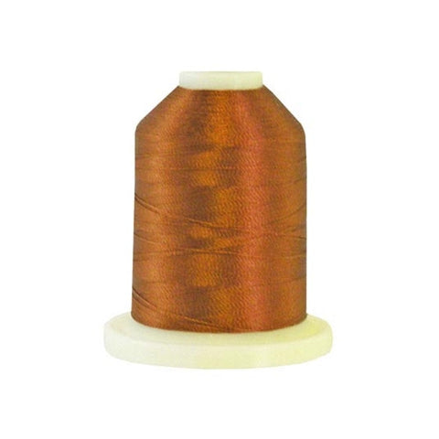A Chocolate brown colored 1100 yd mini king spool of Robison-Anton 40wt Rayon that is vivid, high luster and super-smooth in appearance.