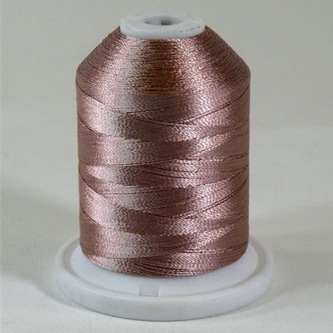 A Grape purple colored 1100 yd mini king spool of Robison-Anton 40wt Rayon that is vivid, high luster and super-smooth in appearance.