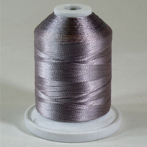 A Steel Gray colored 1100 yd mini king spool of Robison-Anton 40wt Rayon that is vivid, high luster and super-smooth in appearance.
