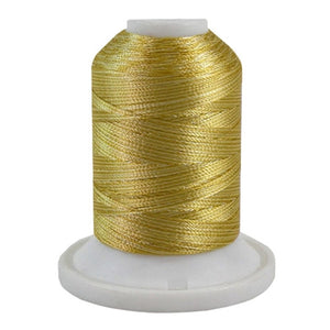 A 3CC Gold variegated 700 yd mini king spool of Robison-Anton 40wt Rayon that is vivid, high luster and super-smooth in appearance.