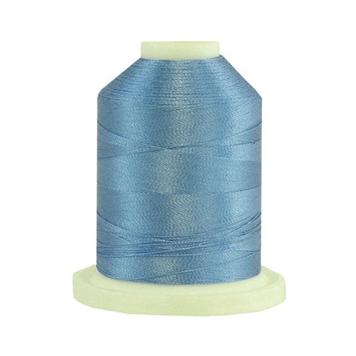 A Blue Horizon colored 1100 yd mini king spool of Robison-Anton 40wt Rayon that is vivid, high luster and super-smooth in appearance.