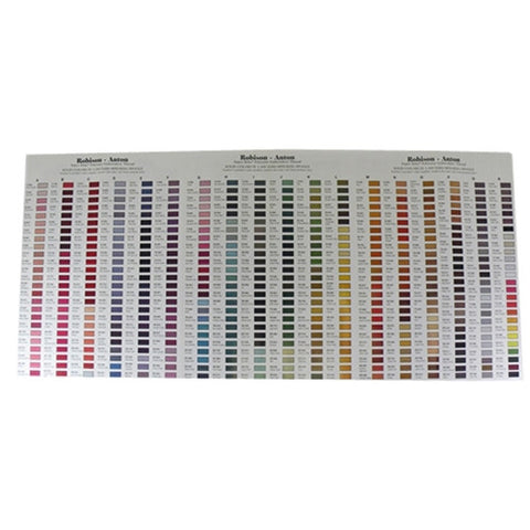 Robison-Anton Polyester Embroidery Thread Chart with colors and color numbers