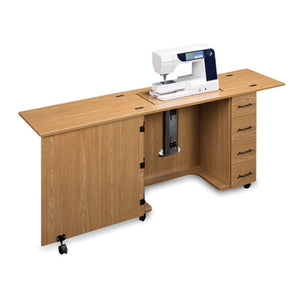 Sewing Machine Desk with 4 Drawers in Castle Oak