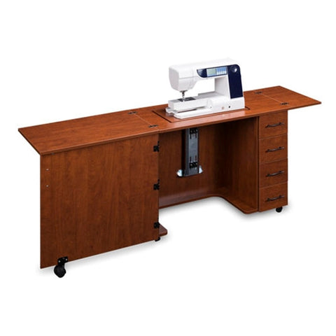 Sewing Machine Desk with 4 Drawers in Sunset Cherry