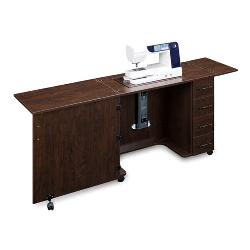 Sewing Machine Desk with 4 Drawers in Brown Pearwood