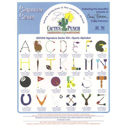 Sports Alphabet Embroidery CD by Cactus Punch