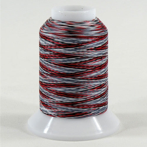 YLI Variegated Woolly Nylon in Black/White/Red, 1000m